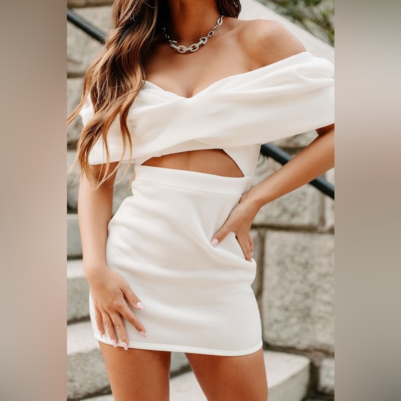 Off The Shoulder Mini Dress - White - Picture 6 of 7